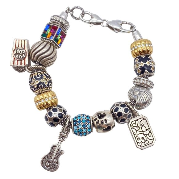 Brighton charm bracelet Popcorn guitar ticket charms rhinestone bling 8" 14 char - Picture 1 of 11